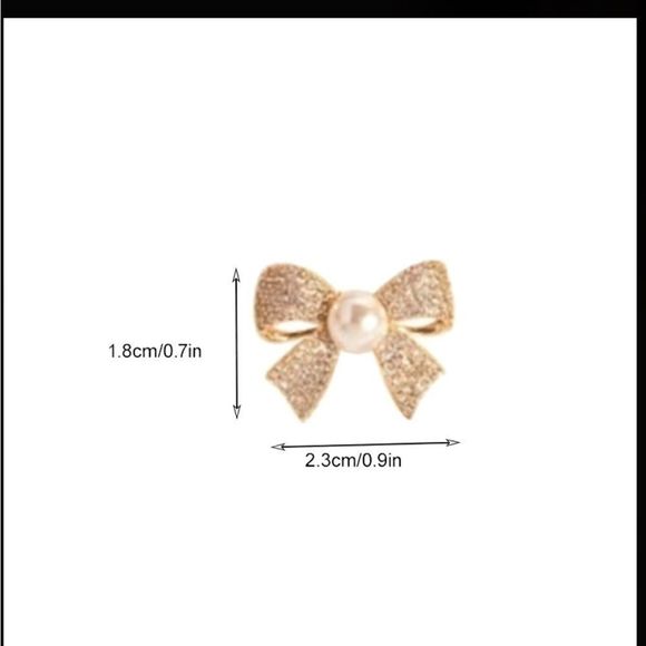 🎀 Elegant Sparkling Gold Tone Pearl Bowknot Earrings💖 - Picture 6 of 10